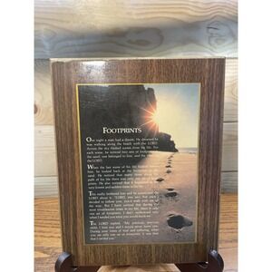Footprints Poem Christian Art Wood Plaque 9.75"Hx7.5"W USA